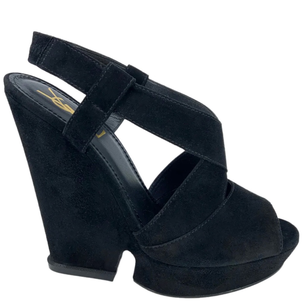 Yves Saint Laurent YSL Hortense 105 Suede Peep Toe Wedges